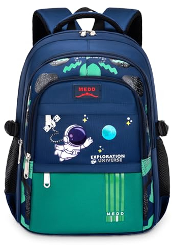 IvyH Kinderrucksack Jungen Schultasche für 1-6. Klasse, Wasserdichte Leichte Große Kapazität Rucksack Schule für Jungen von 6-12 Jahren, Ergonomisch Gestalteter Rucksack, Grün