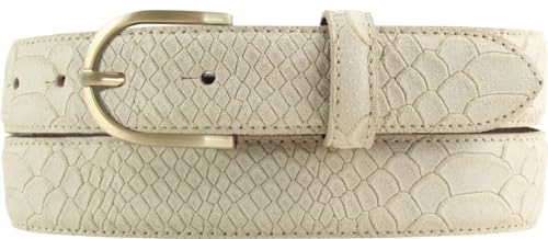 BELTINGER Damen-Gürtel mit Pythonprägung und goldener Gürtelschnalle 3 cm | Leder-Gürtel für Damen 30mm Schlangen-Optik | Schlangen-Muster | Mist 90cm