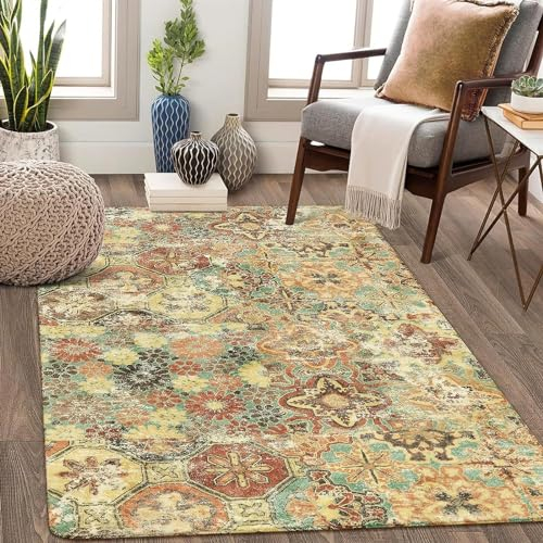 PUIOKA Bereich Teppich, Ethno-Stil Druck Teppiche for Home Sofa Couchtisch Decke Home Decor Teppich