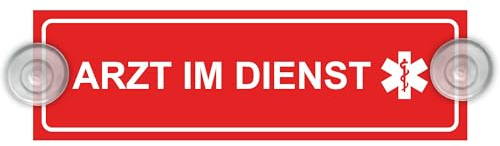 Indigos UG - Schild Arzt im Dienst - 20 x 6 cm - Saugnapfschild - Aluverbund - Innenbefestigung für Ihr Auto - UV-Beständig - Einsatzschild - Hinweisschild - Warnschild