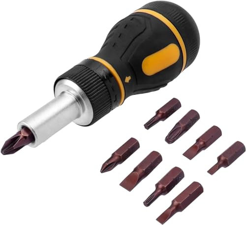 Bestgle Screwdriver Sets, Stubby Ratcheting 9-in-1 Multi-Bit Magnetic Tool with Torx Security, Flat Head, Phillips and 1/4 Nut Driver