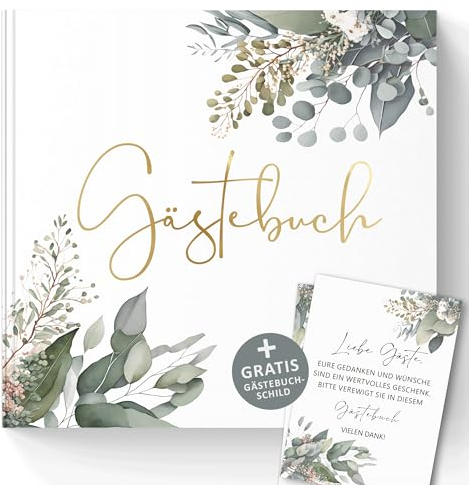 Trendanchor Gästebuch zum Ausfüllen und Fotos Einkleben - Ideal für Brautpaar Erinnerungen, JGA Spiele, Kinder-Geburtstag - Blanko ohne Fragen 72 Seiten (Gästebuch Eukalyptus, 21x21cm)
