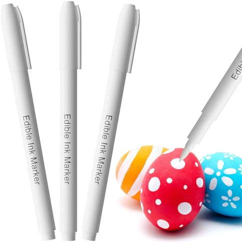 3pcs White Edible Markers for Cookie Decorating, Edible Pen with Upgraded Smooth Tip, Food Grade Gourmet Writer for Decorating Fondant Cakes, Frosting, Macarons & Baked Desserts