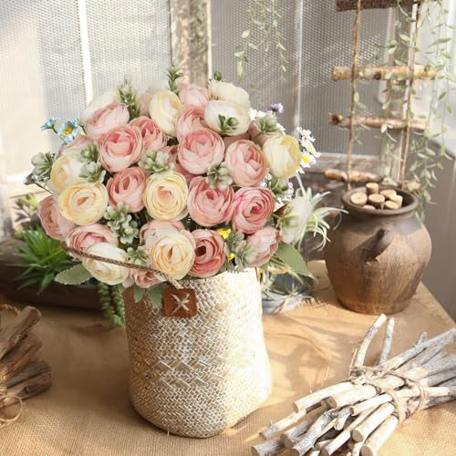 Weldomcor Rosen Künstliche Blumen, 2 Stück Realistische Gefälschte Blume Seidenrosen Blumensträuße für Braut Hochzeitszimmer Home Garten Büro Dekoration und DIY Blumenarrangements (Pfirsich Rosa)