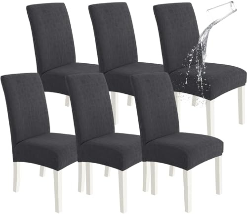 Ystyle Stretch Stuhlhussen 6er Set, Stuhlbezug Elastischer, Hussen Für Stühle Abnehmbarer, Stuhlbezüge Chair Cover Langlebig Universal, Für Bankett Deko Und Hochzeit Partys, Dunkelgrau