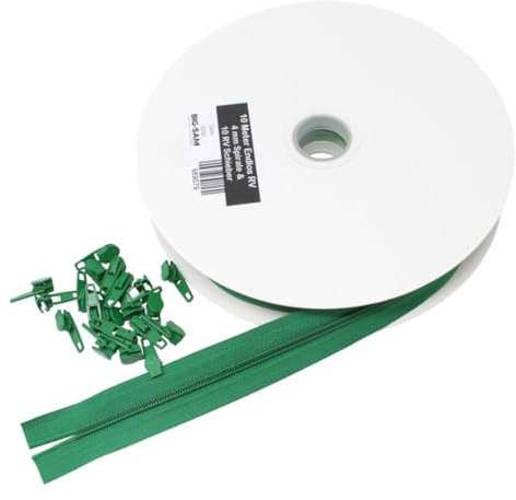 10 Meter Endlos-Reißverschluss - 4mm Spirale inklusive 20 Metall Reißverschluss-Schieber für Kleidung Tasche Mäppchen Bettwäsche (Grün (890))