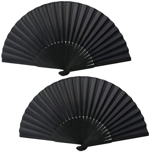 VilaGi 2 Pcs Folding Hand Fans,Handheld Folding Fan,Hand Fan Folding Black Folding Fan for Women Men,Chinese Fan Spanish Fabric Handheld Fan for Cosplay Props Wedding Party Decoration Birthday Gifts