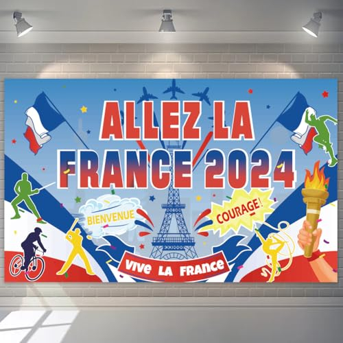 Yontree Jeux Olympiques Paris Allez la France Bannière Décoration pour Jeux Olympiques Vive la France Equipe pour Fans Jeux Olympiques Paris Banderole Décoration, 110x180 cm