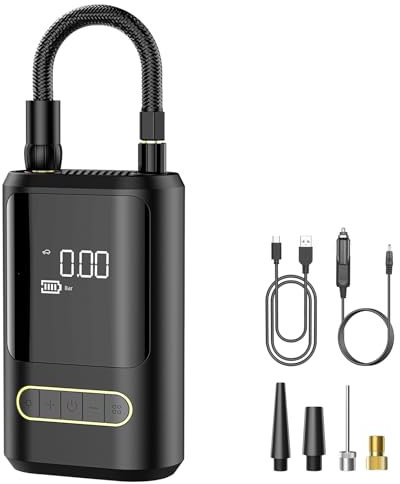EVARY Mini Luftkompressor für Auto, 4000mAh Elektrische Luftpumpe mit 4 Modi, 150PSI Reifendruckprüfer mit LCD-Display & LED-Licht – Tragbarer Kompressor für Auto, Fahrrad, Motorrad, Scooter, Ball