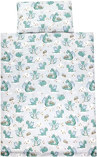 TupTam Kinder Bettwäsche Set Babybettwäsche Bettbezug 100 x 135 120 x 90 Kissenbezug 40 x 60 Jungen Mädchen 2-TLG, Farbe: Drachen Grün/Grau, Größe: 120x90 cm
