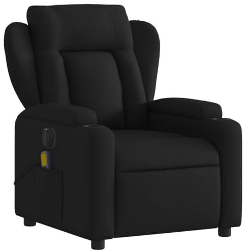 KOIECETA Massagesessel Sessel Elektrisch Relaxsessel mit Liegefunktion Vibrationsfunktion TV Sessel Fernsehsessel Liegesessel Ruhesessel für Wohnzimmer Schwarz Stoff