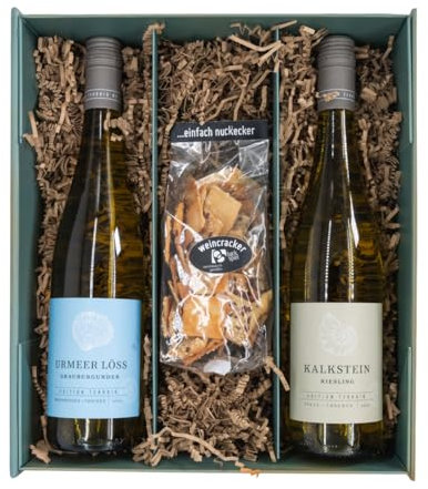 Weinbox Deutschland mit Bio Wein-Crackern- Premium Geschenkset mit Grauburgunder & Riesling, Perfekt für Weinliebhaber und besondere Anlässe