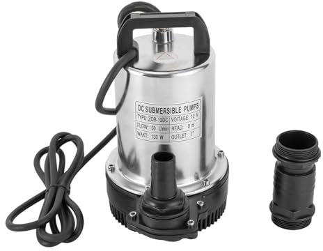 HUSPOO 12V DC Tauchpumpe 6000L/H Schmutzwasserpumpe Fäkalienpumpe, 160W Edelstahl Tauchwasserpumpe, Schraube Tiefbrunnenpumpe für die Landwirtschaft, 3000 RPM