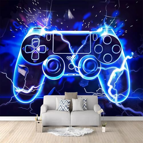Fototapete Gamecontroller Blaue Flammen Graffiti 400x280 cm 3D Vliestapete Wandbild, Mustertapete Moderne Wandtapete, Wohnzimmer Schlafzimmer Kinderzimmer Büro Flur Wanddeko