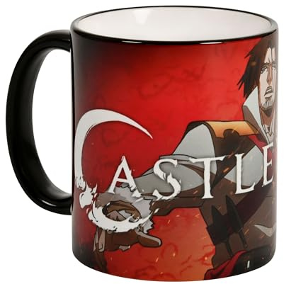 Elbenwald Castlevania Tasse mit Trevor Belmont Motiv Rundumdruck - 320 ml Fassungsvermögen 9 cm Höhe - Kaffeebecher für Fans - Keramik - Rot