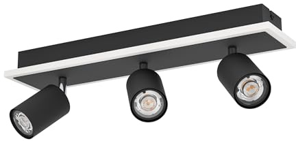 Eglo LED Ceiling Light Rimbocchi 1, Rectangular Fixture with 3 Adjustable spotlights, Swivel spot bar, Spotlight Made of Black Metal and White Plastic, Warm White, L 46 cm