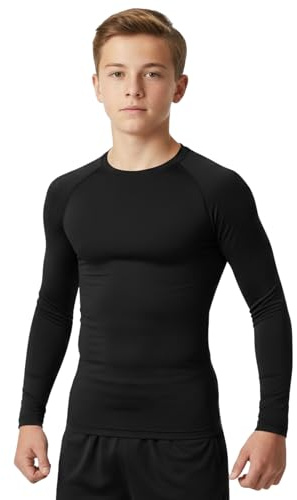 Boys Base Layer Thermal Kids PE Fitness Long Sleeve School MMA Boxing Gym T-Shirt Winter Outdoor Football Running Hiking Cycling Sports Compression Top (UK, Age, 13 Years, Regular, Black)