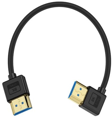 Maxhood 8K HDMI Right Angle Cable 0.3M, 90 Degree Angle, 48Gbps & 8K@60hz, Soft & Slim, Ultra Thin Short Short HDMI 2.1 Silicone Cable Cord Compatible for Roku TV/HDTV/PS5/Blu-ray