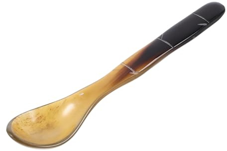 Amosfun Horn Caviar Spoon Natural Bamboo Handle 18cm Multipurpose Dessert and Coffee Serving Spoon for Kitchen and Restaurant