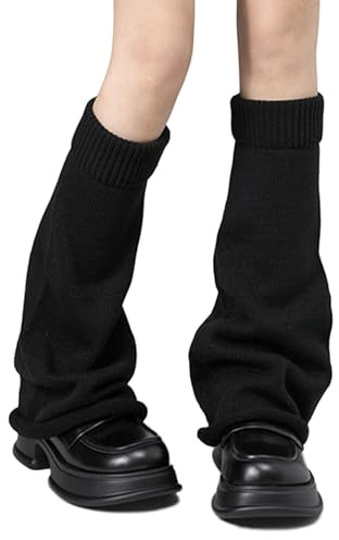 AWOCAN Women Leg Warmers Knitted Leg warmers Gyaru Gothic Punk Knee High Stock Sports Yoga Thermal Legwarmers Boots Cuff Warmer (black, L)