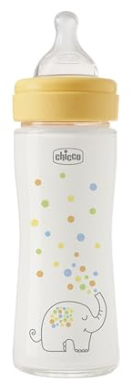 Chicco Biberon Perfect Easy Flusso Lento, con Tettarella Physio in Morbido Silicone e Finitura Soft Sense, Anticolica, Riduce Rigurgito e Irritabilità, Bottiglia in Vetro da 240ml, 0 Mesi+, Neutro