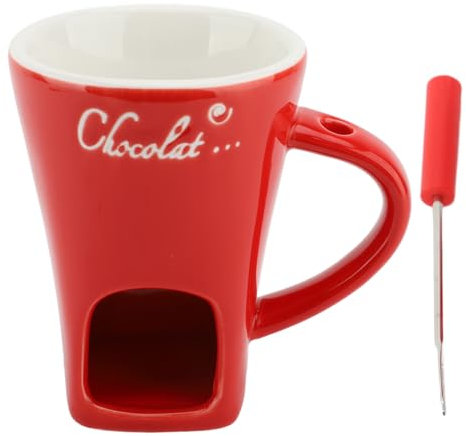 SUNFECILI Chocolate Melting Fondue Mug,Chocolate Melting Cup,Chocolate Fondue Cup,Ceramic Butter Warmer Pot Chocolate Melting Supplies with Fork for Kitchen,Tealight Candle Mini Simmer Mug