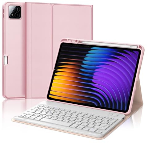 WAVATA Tastatur für Xiaomi Pad 8/7/7 Pro 2024 11.2, Hülle mit Tastatur für Xiaomi Pad 7 2024 Magnetische Bluetooth Abnehmbare QWERTZ Layout, Rosa