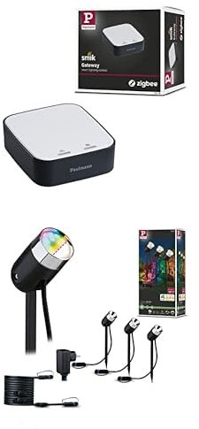 Paulmann Bundle 50135 Smart Home Zigbee Gateway Bridge Smik 94284 Plug & Shine ZigBee Aussenleuchte Basisset RGBW Spot Pike Anthrazit