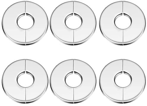 6 Pcs Stainless Steel Pipe Covers, Wall Split Flanges Pipe Collars Sliver, Split Rosette Pipes Collar Shower Pip, Radiator Pipe Collars, Cover Collar Stove Pipes Rosette Cover for 25mm in Diameter