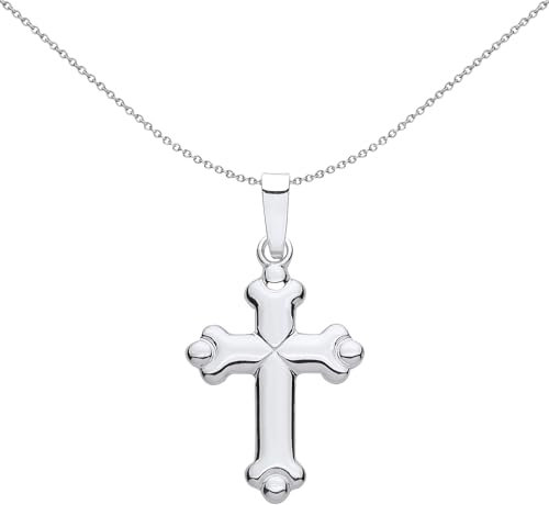 Jewelco London Unisex Rhodium Plated Sterling Silver Bottony Spanner Ball Cross Pendant Necklace 18 inch