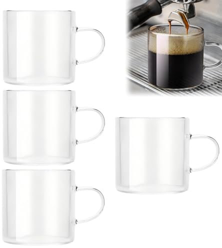 Stackable Glass Coffee Mugs Set of 6, 120ml Glass Coffee/Tea Cups with Handle, Ribbed Glasses, Cappuccino Cups, Coffee Glasses