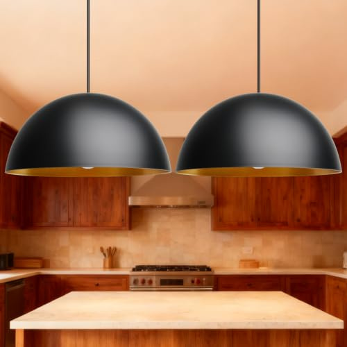 Maxled, Light is Led! 2 Piezas Lámpara Colgante Vintage Negro E27 Industrial Lámpara de Techo Altura Ajustable Aluminio Metal Iluminación de Techo Interior para Cocina Salón Comedor Dormitorio Φ40cm