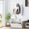 BAKAJI Set Mobili Ingresso Design Moderno con Scarpiera Panca Cassetto Specchio Rettangolare e Appendiabiti Attaccapanni 6 Ganci da Parete Casa Design Moderno in Legno (Bianco)