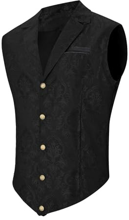 Zando Mens Slim Fit Suit Vest Dress Wedding Waistcoat Black Jacquard M
