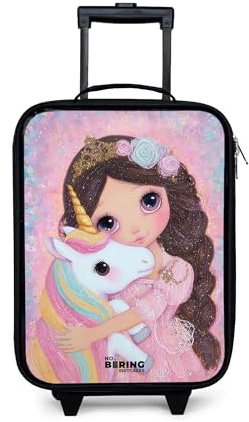 NoBoringSuitcases.com® Kinderkoffer Klein 48x31x19 cm Reisekoffer Kleiner Kinder Koffer mit LED Rollen Kindertrolley Hartschalenkoffer Reise Trolley Mädchen - Einhorn - Glitzer