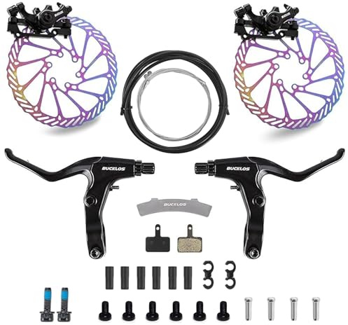 AEYINO Mountainbike-Scheibenbremsensatz, mechanische MTB-Scheibenbremsen mit Aluminiumhebel / 160 mm Rotor/is/PM für Klappräder/Roller/Fatbikes
