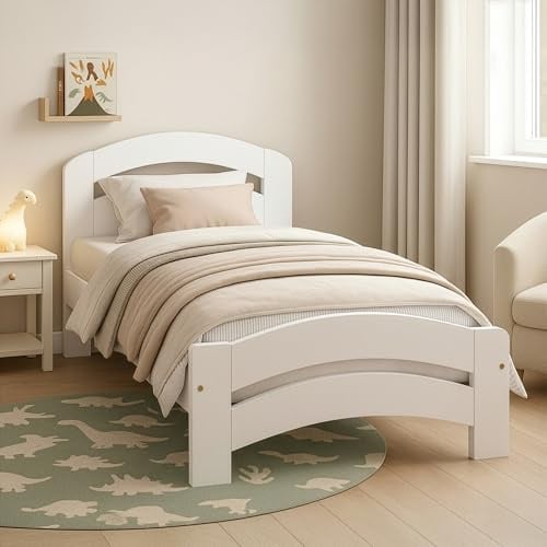 Nodax Single Bed Frame 3ft – Solid Pine Wooden Bed Frame for Adults, F10 Easy Assemble Bed with Sturdy Slats, Comfortable Bedroom Furniture | (White)