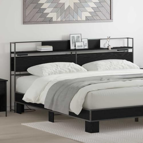 QJBSAVVA Kopfteil Bett 180 cm Schwarze Eiche Holzwerkstoff mit Stauraum-Regal Modernes Design Robust & Langlebig für Schlafzimmer Gästezimmer Dachboden