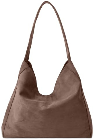 Adiwo Damen Handtasche Tote Shopper Groß Schultertasche, Künstliche Wildleder Handtasche Damen, Schultertasche aus Wildlederimitat, Women's Tote Bag Vintage, Kaffeebraun