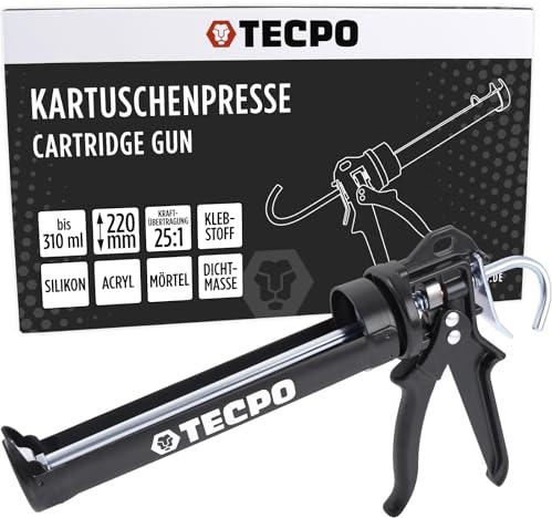 TECPO Kartuschenpresse mit Nachlaufstopp für bis 310ml Kartuschen geeignet 25:1 Kraftübersetzung Auspresspistole für Dicht- und Klebstoffkartuschen