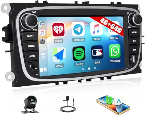 SIXWIN 4+64G Android 15 Autoradio per Ford Focus II Galaxy II Mondeo 9 S-MAX C-MAX con Wireless Carplay/Android Auto/Mirrorlink, 7'' Touchscreen Schermo con WiFi GPS FM/RDS Bluetooth5.0+32EQ(Nero)