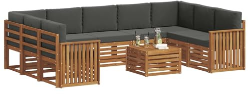 vidaXL Sofagarnituren 10 pcs Natur und Anthrazit Massivholz Akazie, Moderner Garten-Sofa, robuster Sitzbereich, stilvolle Lounge-Möbel für entspannte Terrasse