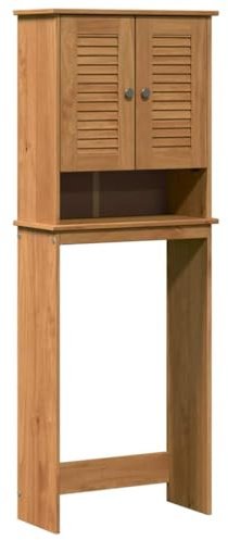 Yisssmeng VIGO Wand-Toilettenschrank 60x27x161 cm Braun Honigbraun Kiefer 3 Regale 2 Türen über Waschmaschine Bad Gäste-WC