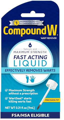 Compound W Maximum Strength Wart Remover, Fast-Acting Liquid with Salicylic Acid for Wart Removal, 0.31 Fl Oz