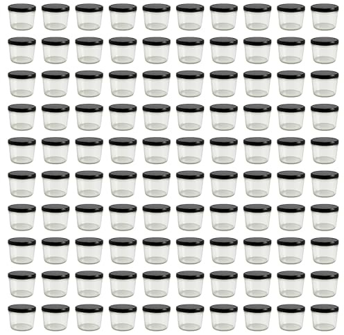 Vitrea 100x Marmeladengläser 230 ml - mit Deckel Schwarz TO 82 - Einmachgläser zum befüllen mit Schraubdeckel - Sturzgläser für Marmelade Schraubgläser - leere Gläser - 100 Stück