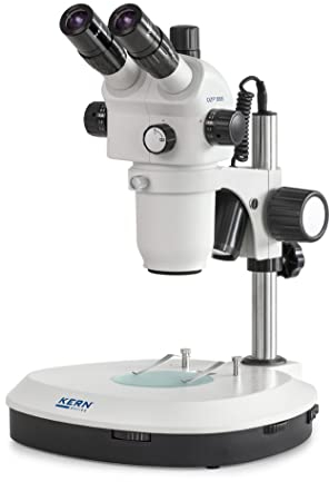 KERN Optics Stereo-Zoom Mikroskop für Flexible und Professionelle Anwender, Trinokular Tubus, 0.6x - 5.5x Objektiv, Säule, 3W-LED Auflicht, Durchlicht