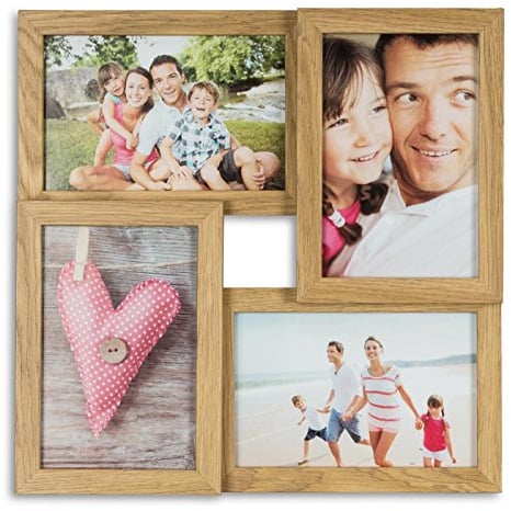 levandeo Bilderrahmen Collage B x H: 28x28cm 4 Fotos 10x15 Eiche MDF Holz fertig montiert Glas
