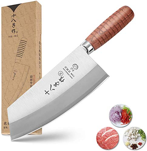 SHI BA ZI ZUO Kochmesser, chinesisches Gemüsebeil für die Küche, erstklassiges 7-Zoll-Edelstahlmesser mit ergonomischem Design, komfortabler Holzgriff