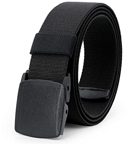 JASGOOD Elastic Stretch Belt for Men Outdoor Sports Work Nylon Canvas Web Mens Elastic Belt with Plastic Buckle, Width 3.8cm, Black, Fit Pants Below 44