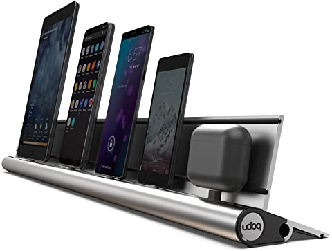 USB-C Ladestation für mehrere Tablets und Smartphones, udoq 700, Aluminium, mit Schnell-Ladekabel und Power Charger, Silber